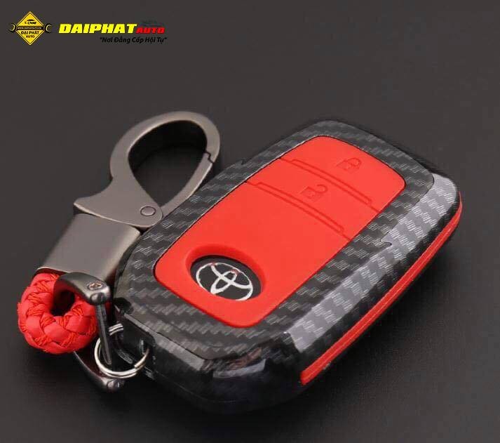 Bao da bọc chìa khoá xe ô tô Toyota vân carbon, chống va đập