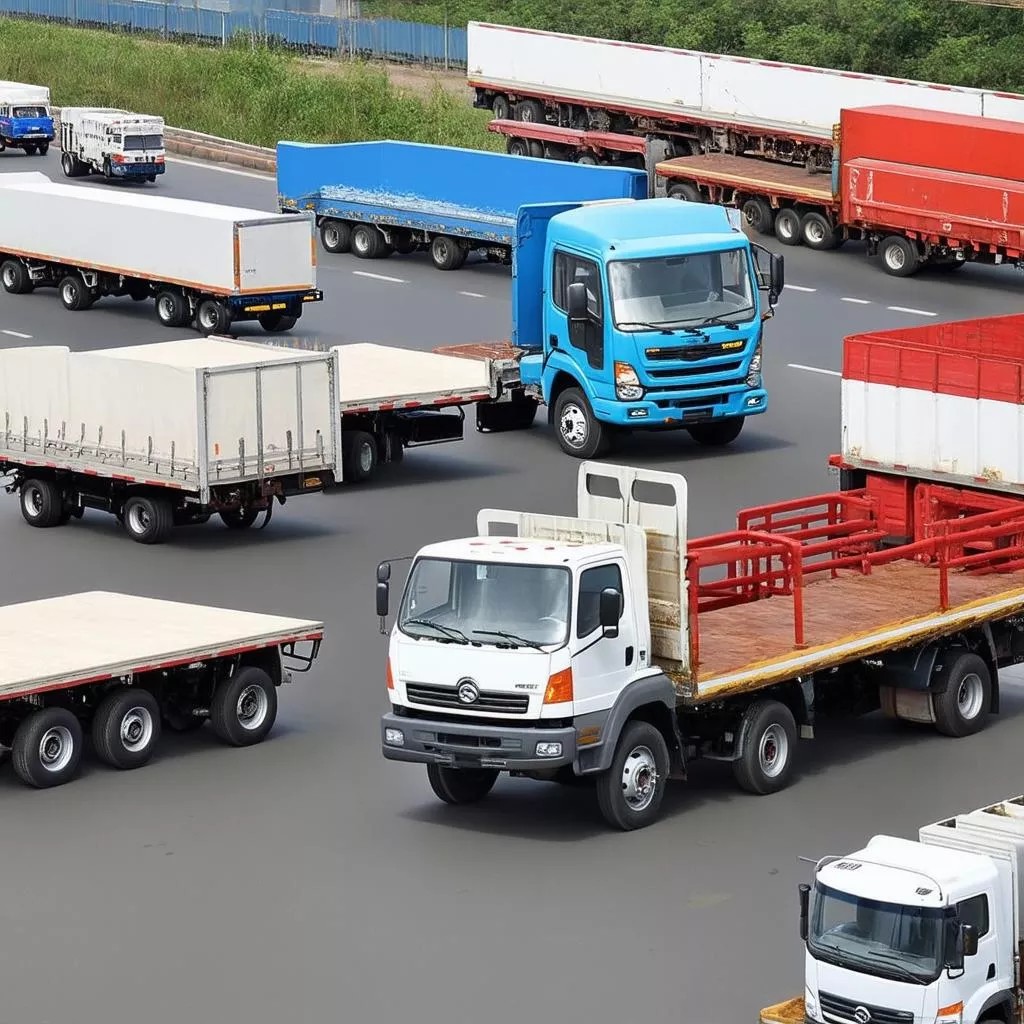 Minh họa các loại xe tải khác nhau với trục cơ sở đa dạng