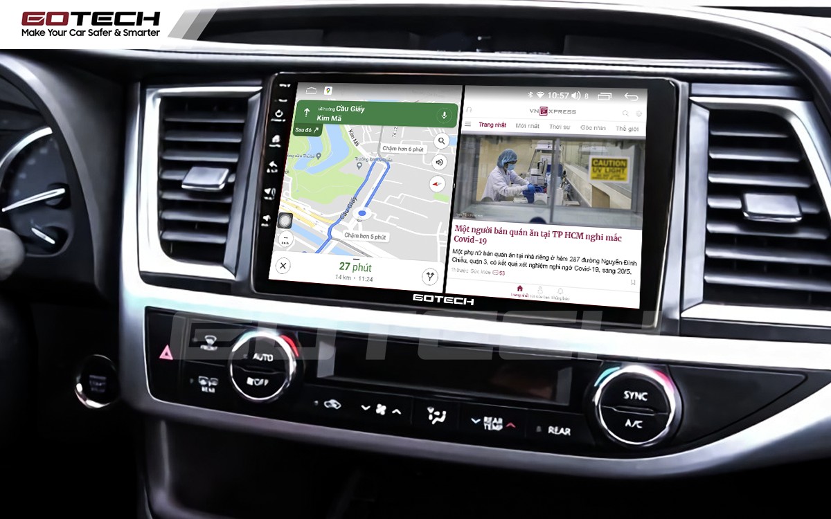 Chạy đa nhiệm ứng dụng mượt mà trên màn hình ô tô GOTECH cho xe Toyota Highlander 2015-2020