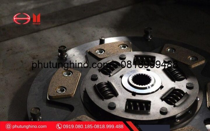 Sơ đồ chi tiết cấu tạo hệ thống côn xe ô tô với các bộ phận chính như đĩa ma sát và mâm ép