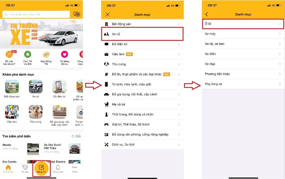 Biểu tượng chọn danh mục xe cộ và ô tô trên Chợ Xe Tốt Ô Tô để đăng tin bán xe.