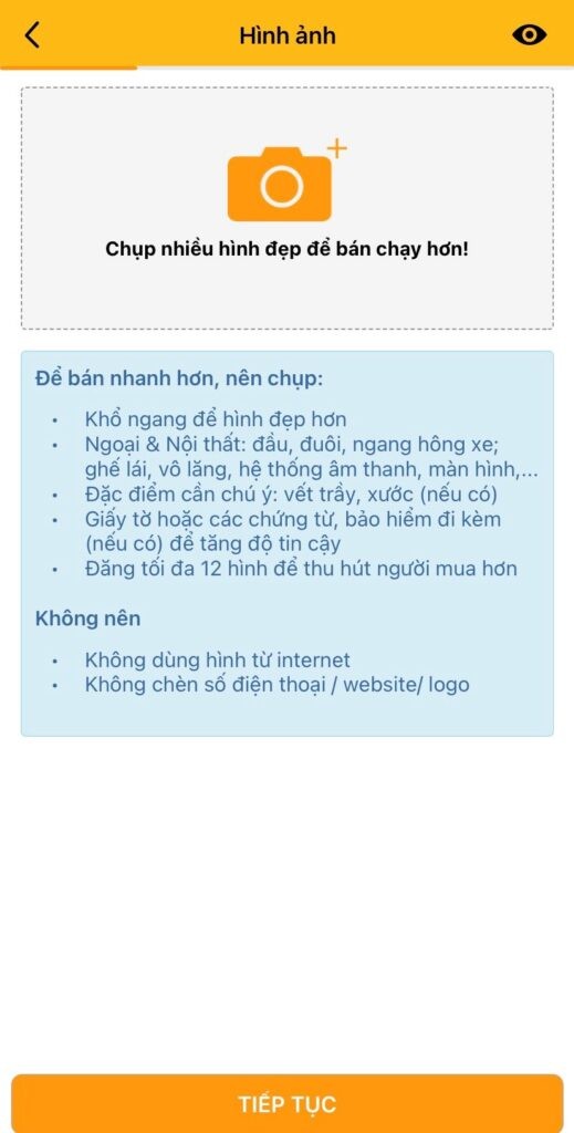 Giao diện tải lên hình ảnh xe ô tô khi đăng tin trên Chợ Xe Tốt Ô Tô.