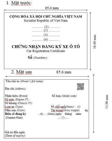 Giấy chứng nhận đăng ký xe ô tô mới với mã QR và kích thước chuẩn