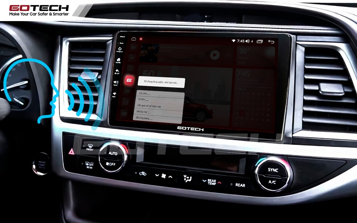 Điều khiển giọng nói qua vô lăng trên màn hình ô tô GOTECH cho xe Toyota Highlander 2015-2020