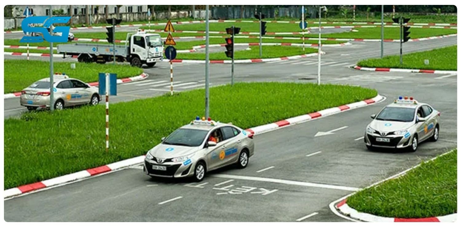 Học viên thực hành lái xe an toàn tại sân tập đạt chuẩn, chuẩn bị cho việc thi và đổi bằng lái xe ô tô ở đâu