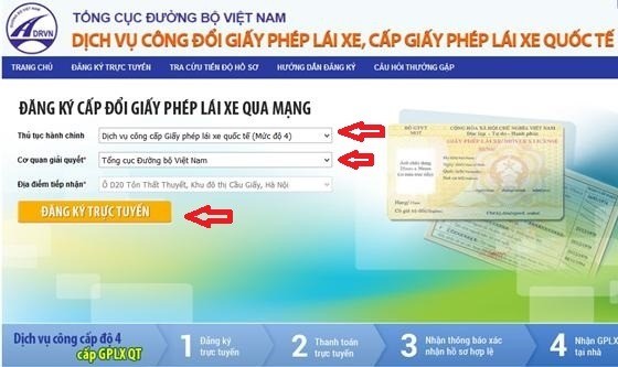 Màn hình máy tính hiển thị quy trình đăng ký học lái xe ô tô bằng quốc tế trực tuyến, đơn giản hóa thủ tục.