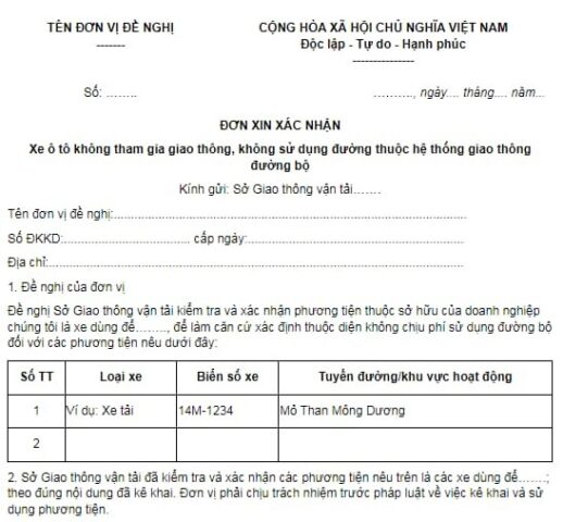 don xin xac nhan xe khong than gia giao thong