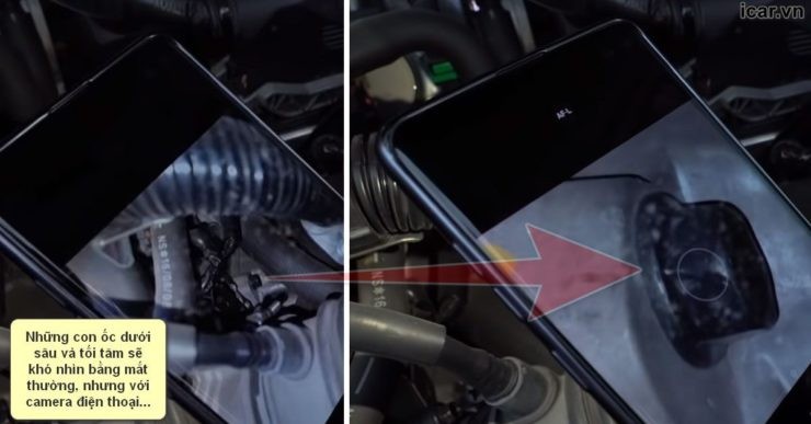 Kiểm tra hiệu quả các con ốc khuất sâu bằng camera điện thoại khi mua xe ô tô cũ lướt