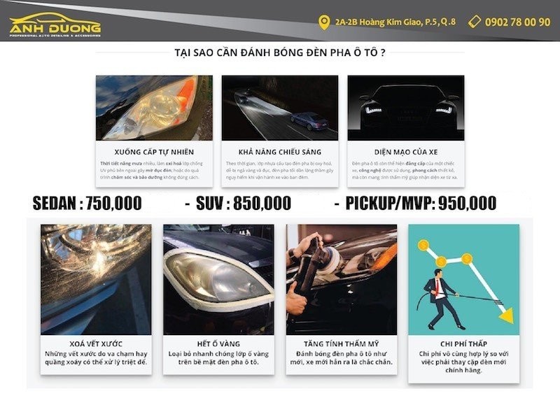 Bảng giá tham khảo dịch vụ đánh bóng đèn pha ô tô giúp cải thiện tầm nhìn