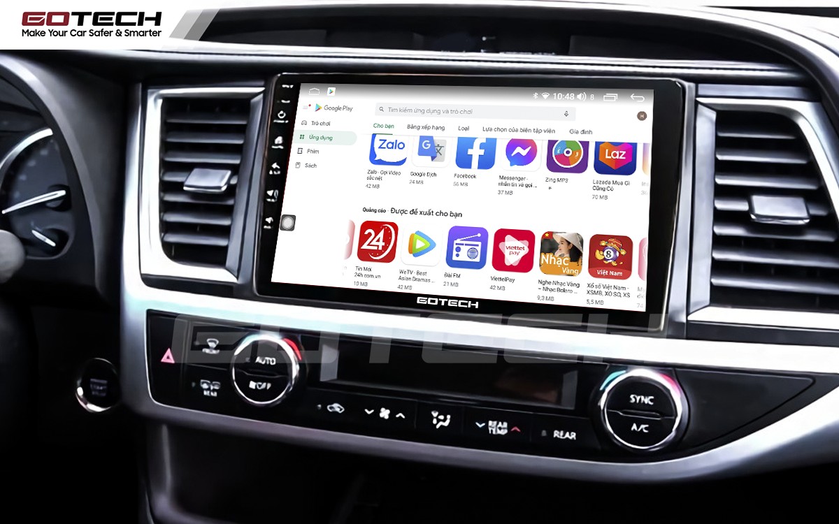 Giải trí đa phương tiện trên màn hình ô tô thông minh GOTECH cho xe Toyota Highlander 2015-2020