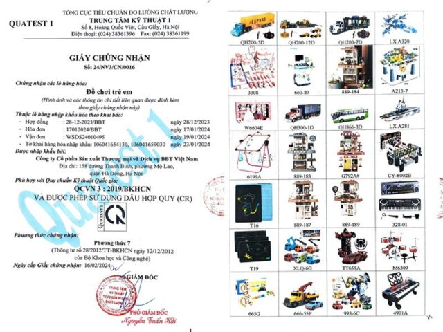 Chứng nhận kiểm định chất lượng đồ chơi trẻ em, đảm bảo an toàn cho ô tô đồ chơi