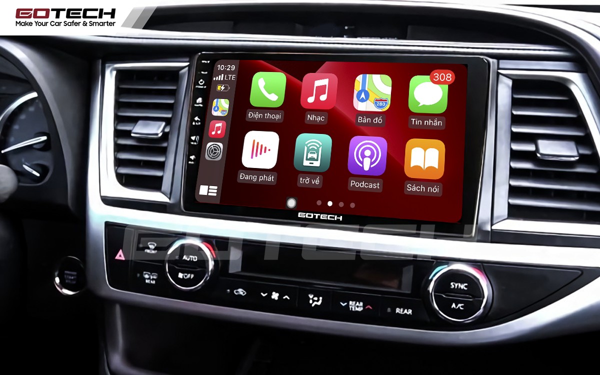 Kết nối Apple Carplay thông minh trên màn hình ô tô thông minh GOTECH cho xe Toyota Highlander 2015-2020