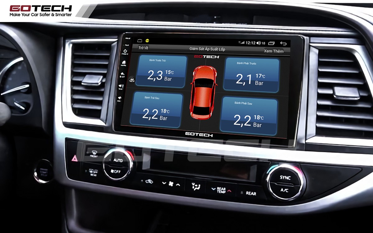 Kết nối cảm biến áp suất lốp trên màn hình ô tô thông minh GOTECH cho xe Toyota Highlander 2015-2020
