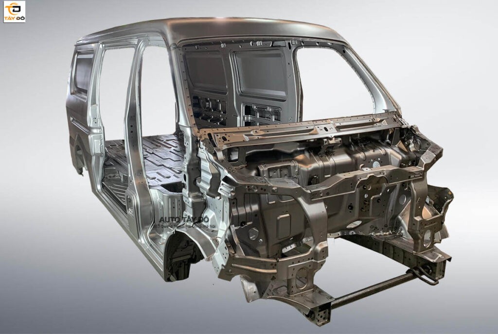 Hệ thống khung gầm liền khối chắc chắn của xe ô tô tải van Tera V8, đảm bảo độ bền và an toàn.