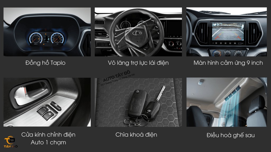 Các tiện nghi nội thất cao cấp trên xe ô tô tải van Tera V8, bao gồm màn hình giải trí 9 inch và điều hòa hai chiều.