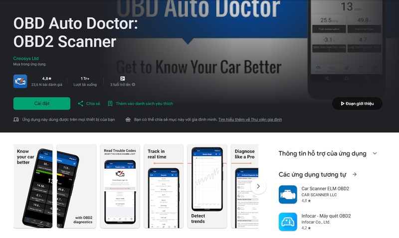 Giao diện phần mềm OBD Auto Doctor trên máy tính, hiển thị chi tiết mã lỗi và thông số