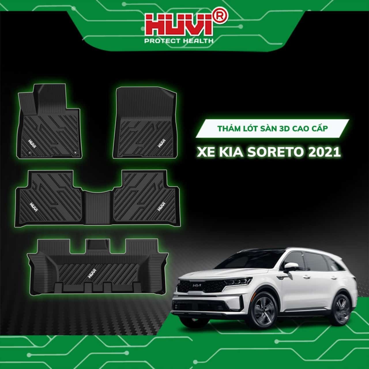 Chi tiết thảm lót sàn HUVI 3D vừa vặn cho xe Kia Sorento 7 chỗ