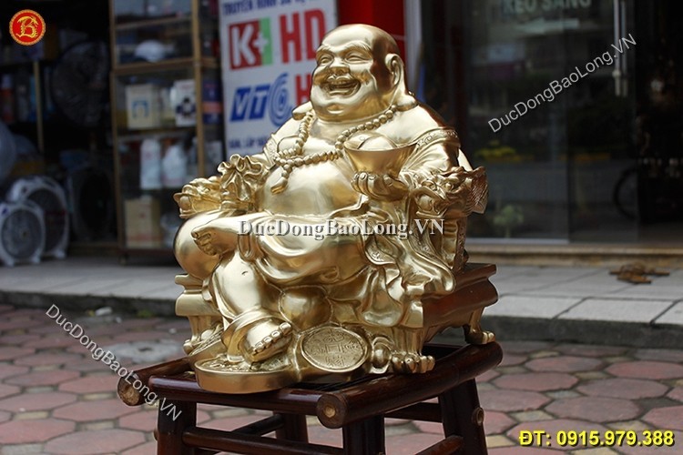 Tượng Phật Di Lặc bằng đồng 42cm, kèm các biểu tượng giàu sang cho xe hơi