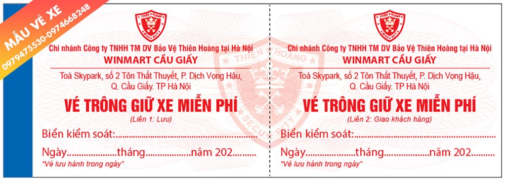 Mẫu vé gửi xe ô tô cho siêu thị