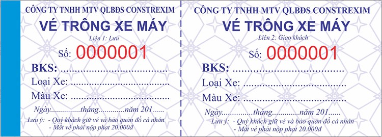 Mẫu vé gửi xe ô tô cho các tòa nhà văn phòng