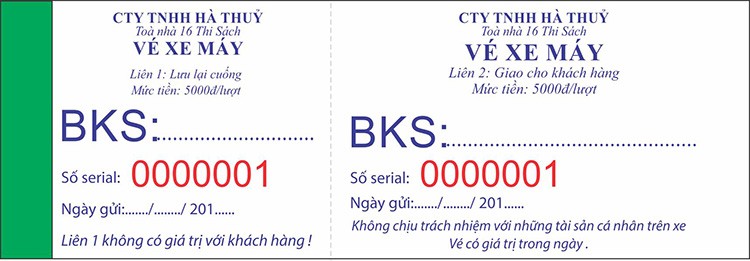Mẫu vé gửi xe ô tô cho tòa nhà văn phòng