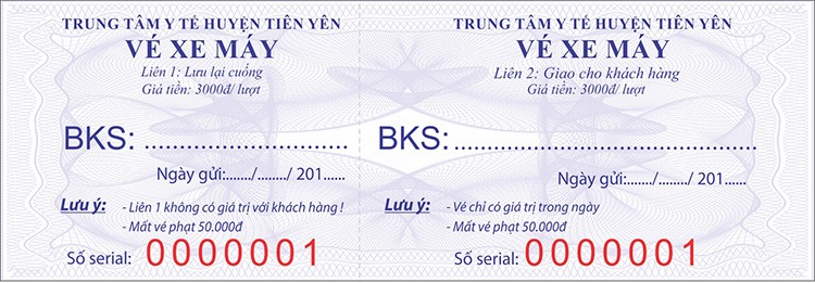 Mẫu vé gửi xe ô tô tại các trung tâm y tế