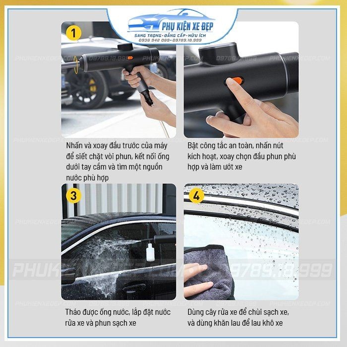 Vòi xịt rửa xe ô tô Baseus màu trắng, có tay cầm tiện lợi