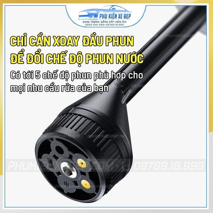 Vòi xịt rửa xe ô tô Baseus màu đen, có thân dài dễ cầm nắm
