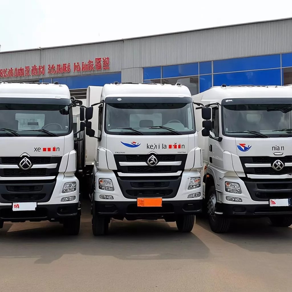 Mô hình xe ô tô tải hiện đại đậu trong sân bãi chuyên dụng