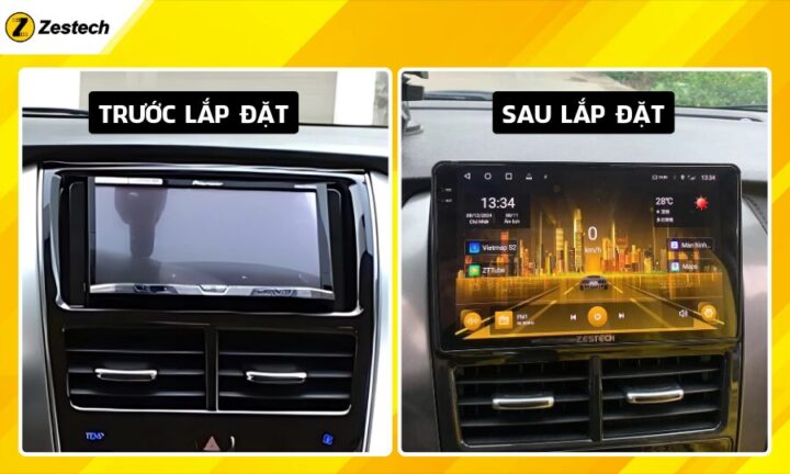So sánh màn hình xe ô tô Vios trước và sau khi nâng cấp