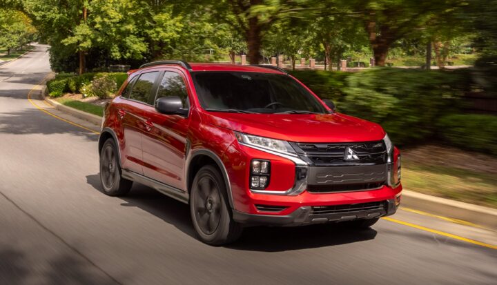2025 mitsubishi outlander sport suv red front angled
