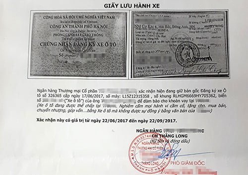 Giay luu hanh xe ngan hang