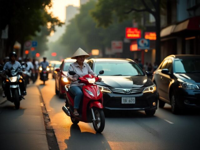 Xe máy tạt đầu ô tô bất ngờ gây nguy hiểm trên đường