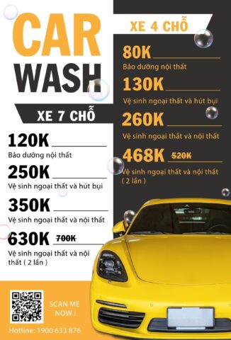 Bảng giá dịch vụ rửa xe ô tô tận nơi chi tiết theo từng loại xe và gói dịch vụ