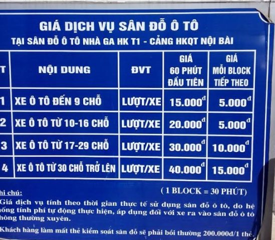 bang gia do xe san bay noi bai