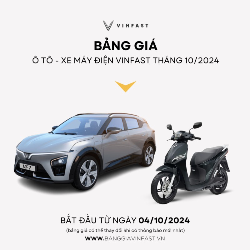 bang gia o to xe may dien vinfast thang 10 2024