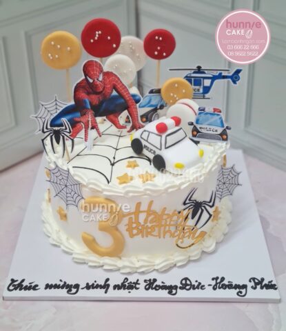 Bánh sinh nhật siêu nhân nhện xe ô tô cảnh sát độc đáo