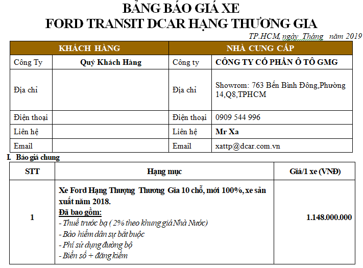 bao gia xe ford limousine 2019