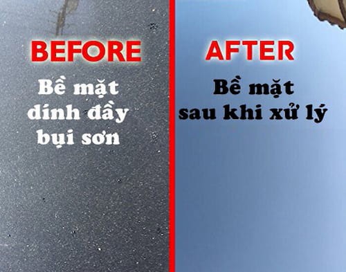 Hình ảnh so sánh bề mặt sơn xe ô tô dính bụi trước và sau khi tẩy bụi sơn xe ô tô