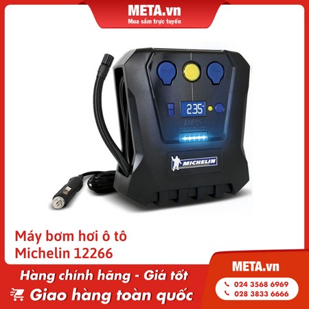 Bơm xe ô tô loại tốt Michelin 12266 với thiết kế nhỏ gọn, màn hình hiển thị và đèn LED tích hợp.