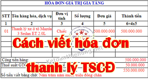 Mẫu hóa đơn GTGT thanh lý xe ô tô
