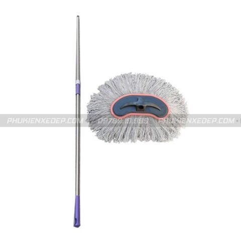 Chổi rửa xe ô tô cán dài chuyên dụng 160cm với đầu xám mềm mại