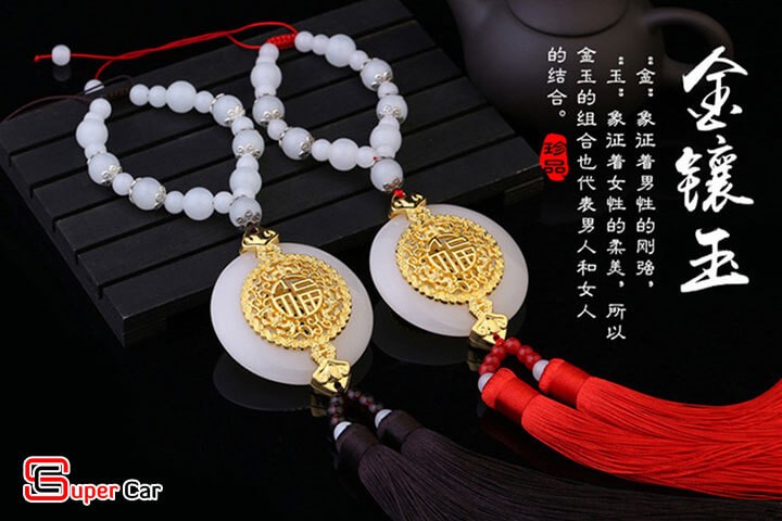 Ngọc Bội Treo Xe Ô Tô chữ Phúc màu đỏ may mắn