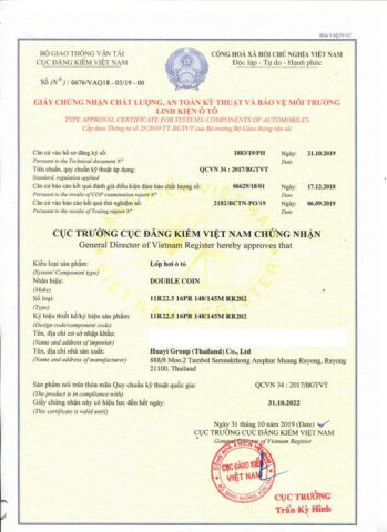 giay chung nhan chat luong lop xe o to