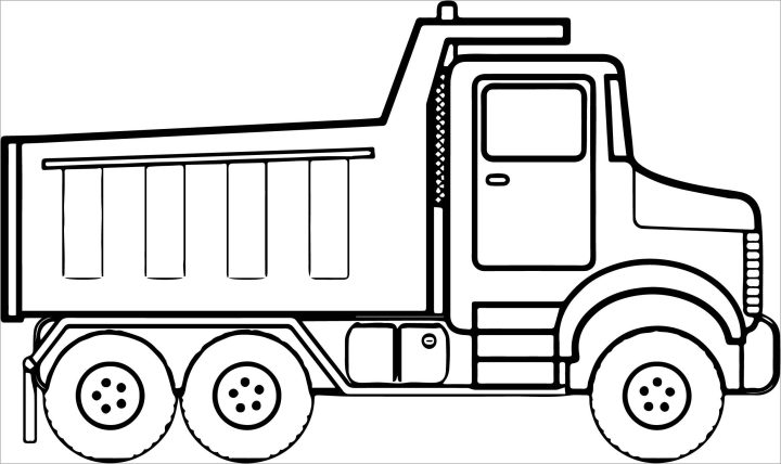 Hình tranh tô màu xe ô tô tải xe ben với mặt trời cười cho bé tập tô