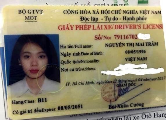 Mẫu bằng lái xe ô tô số tự động hạng B11 sau khi thi đỗ