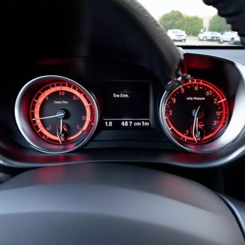 Cảnh báo áp suất lốp trên bảng đồng hồ của xe Cruze khi lốp bị non hơi
