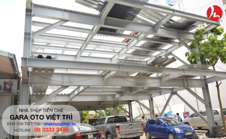 Nhà để xe ô tô khung thép với thiết kế hiện đại