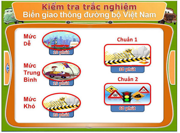 Giao diện phần mềm học luật giao thông đường bộ online để chuẩn bị cho kỳ thi lái xe ô tô B2