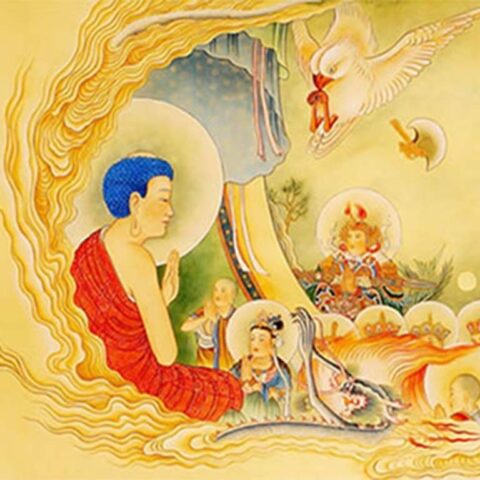Phật A Di Đà với ánh hào quang tỏa sáng